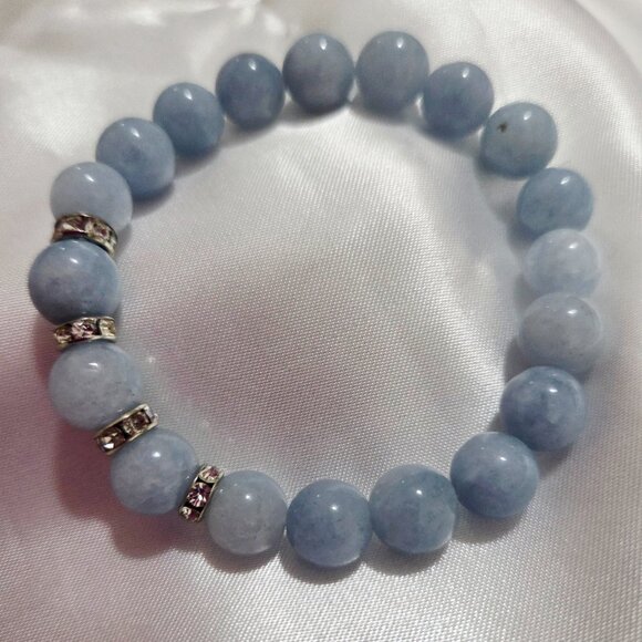 100% Natural Aquamarine Semi Precious 10MM BRACELET - Picture 3 of 5